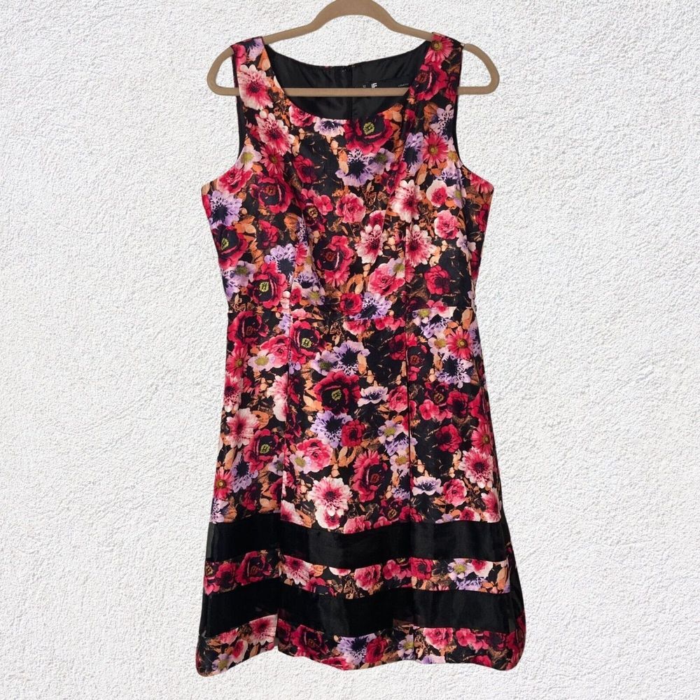 Leslie Fay Women 12 Dress Party 50s Style Full Skirt Box Pleat Floral Spring‎